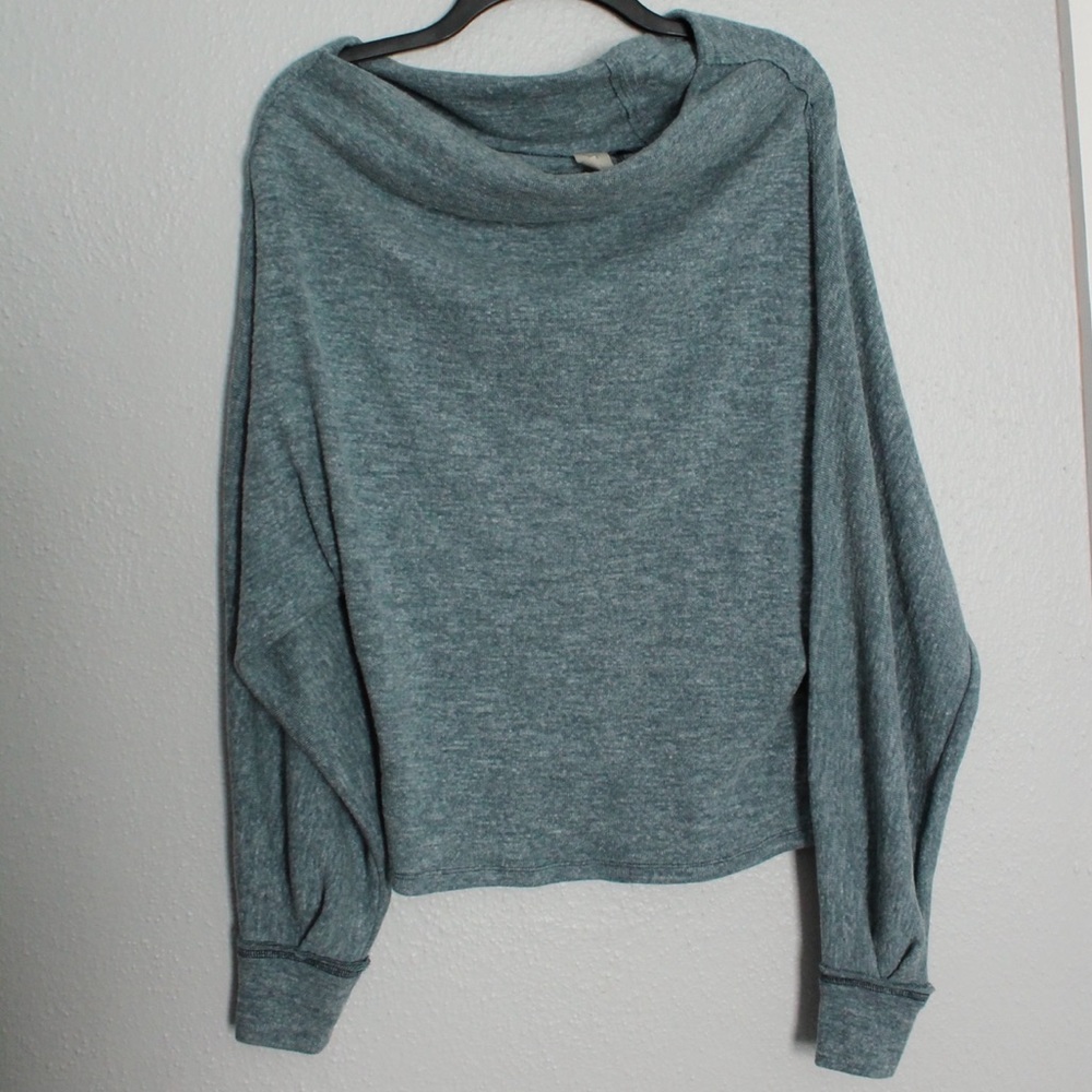 We The Free Blue Heather Cowl Neck Top